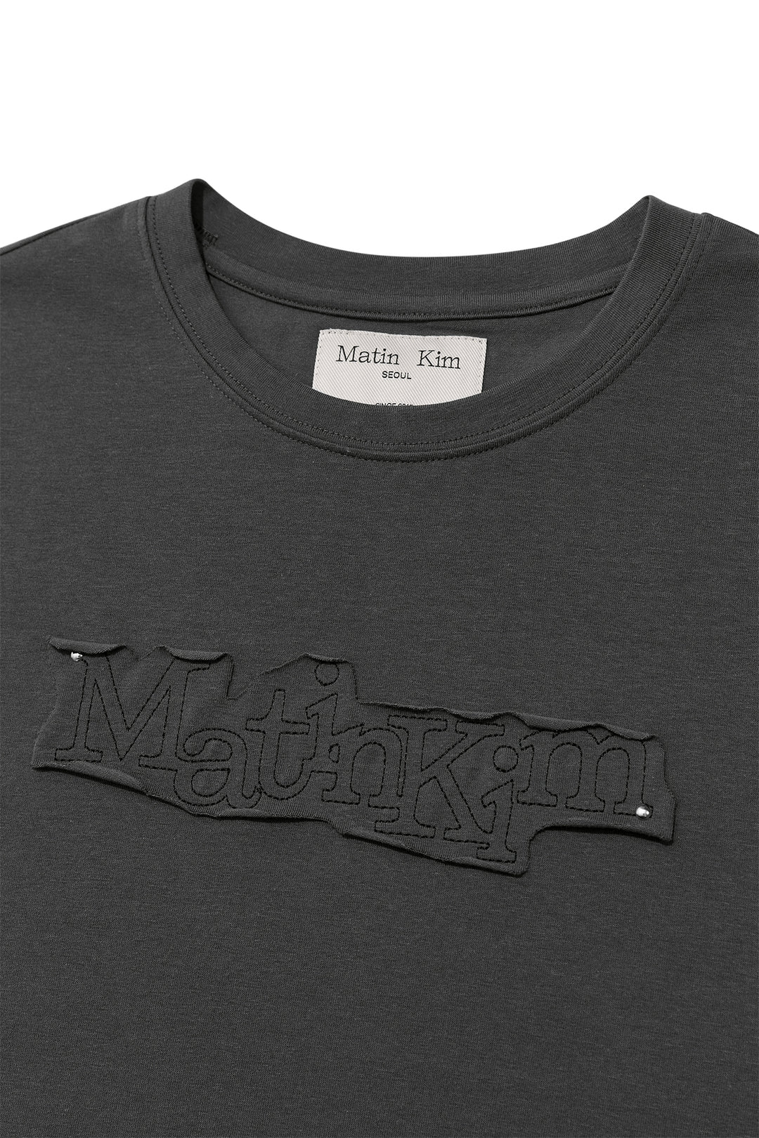 Matin Kim Applique Logo Patch Top — Charcoal