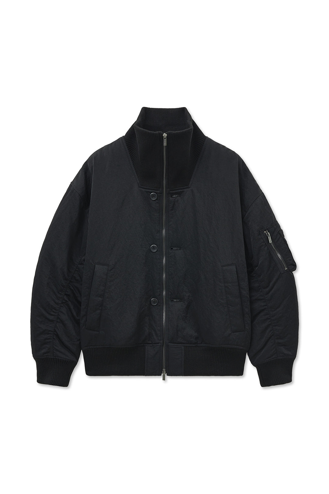 Matin Kim High Neck Button Point Zip Up Jumper — Black
