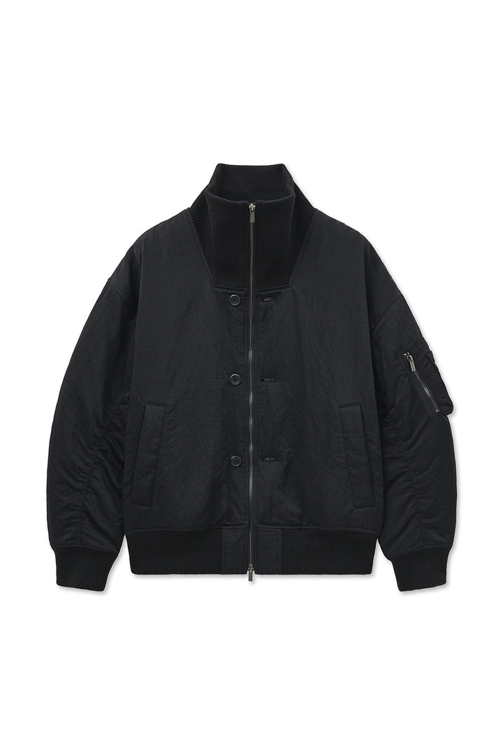 Matin Kim High Neck Button Point Zip Up Jumper — Black