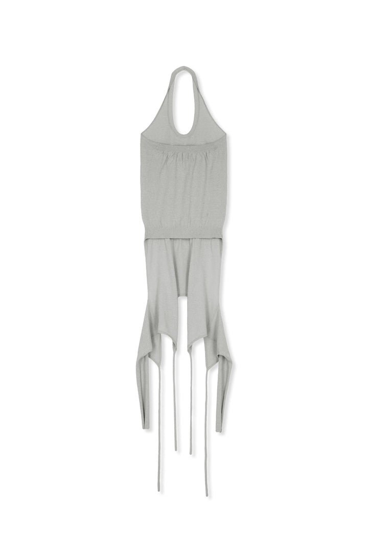 Matin Kim Layered Tie Halter Neck Knit Top — Light Grey