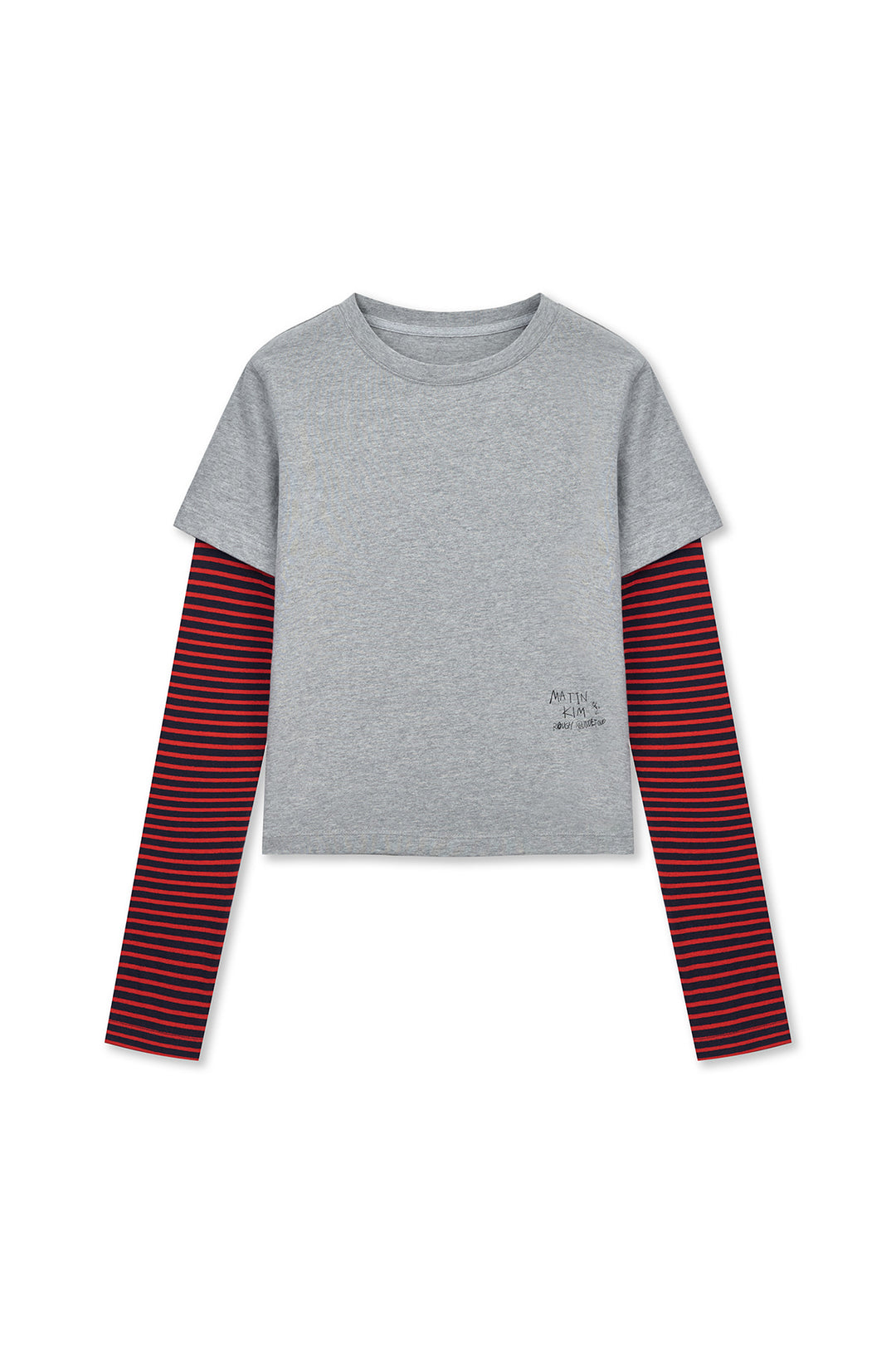 Matin Kim Graffiti Logo Stripe Layered Top — Gray