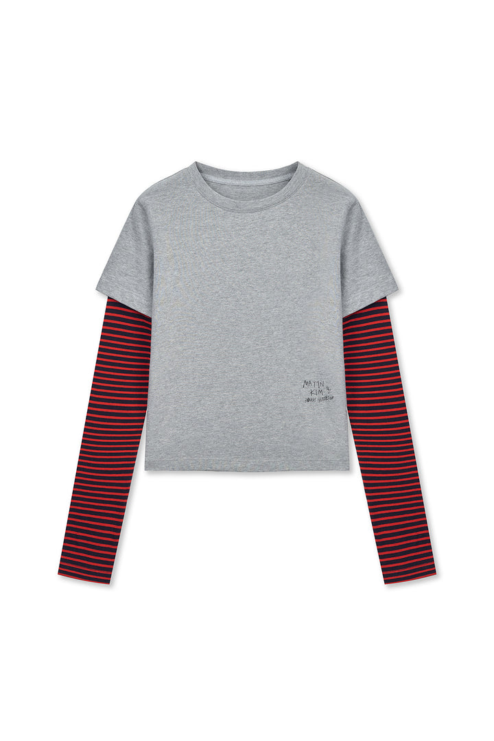 Matin Kim Graffiti Logo Stripe Layered Top — Gray