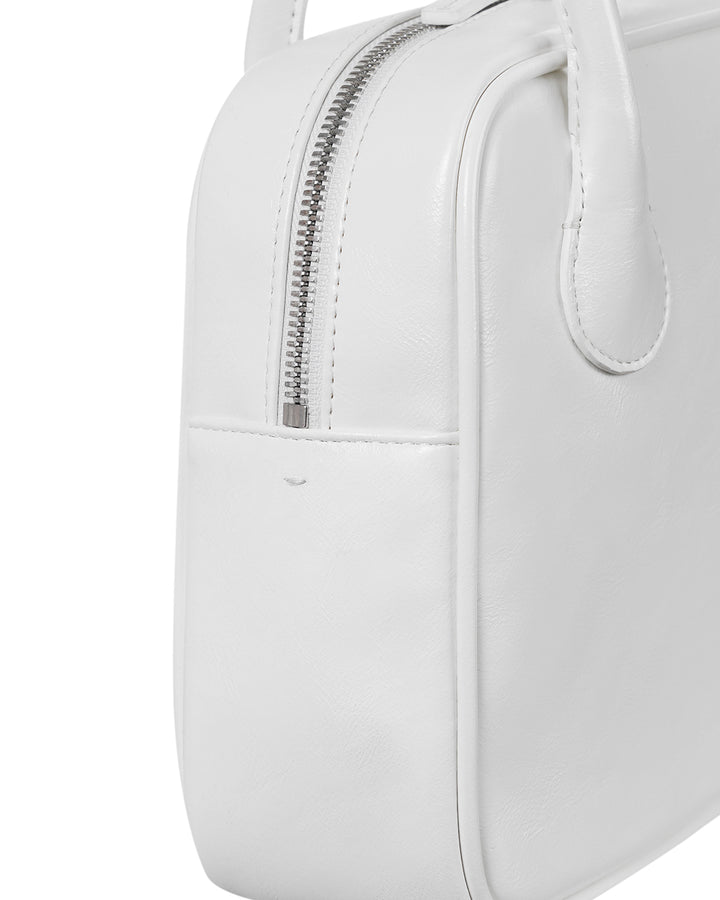 Stand Oil Momo Bag — Glossy Trapezoid Tote — White