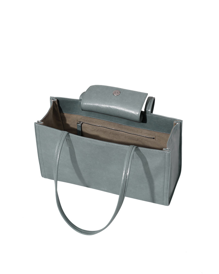Stand Oil Oblong Bag — Structured Shoulder — Denim Blue