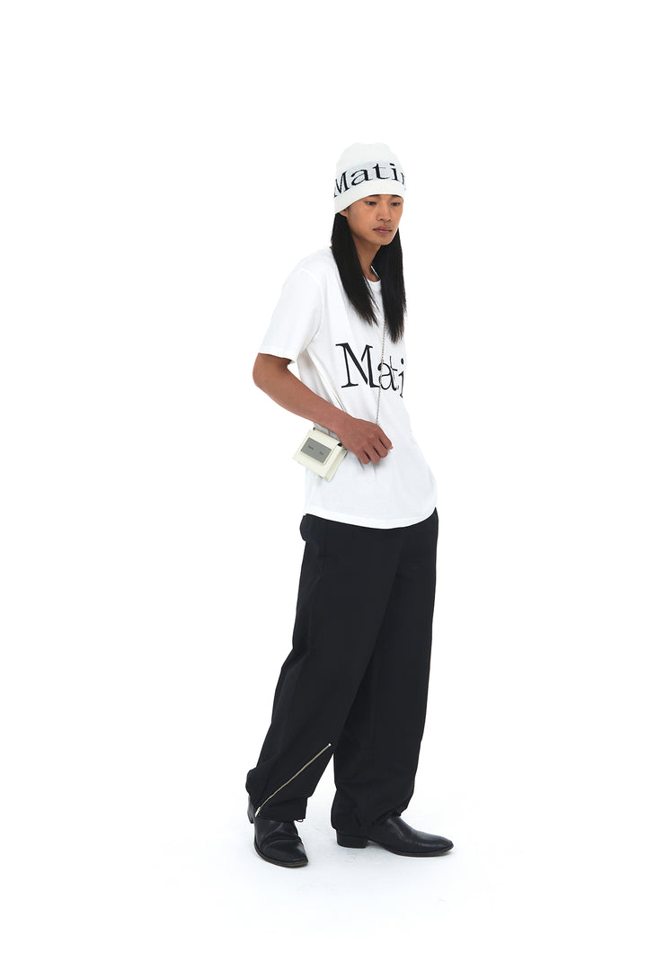 Matin Kim Logo Jacquard Short Beanie — White