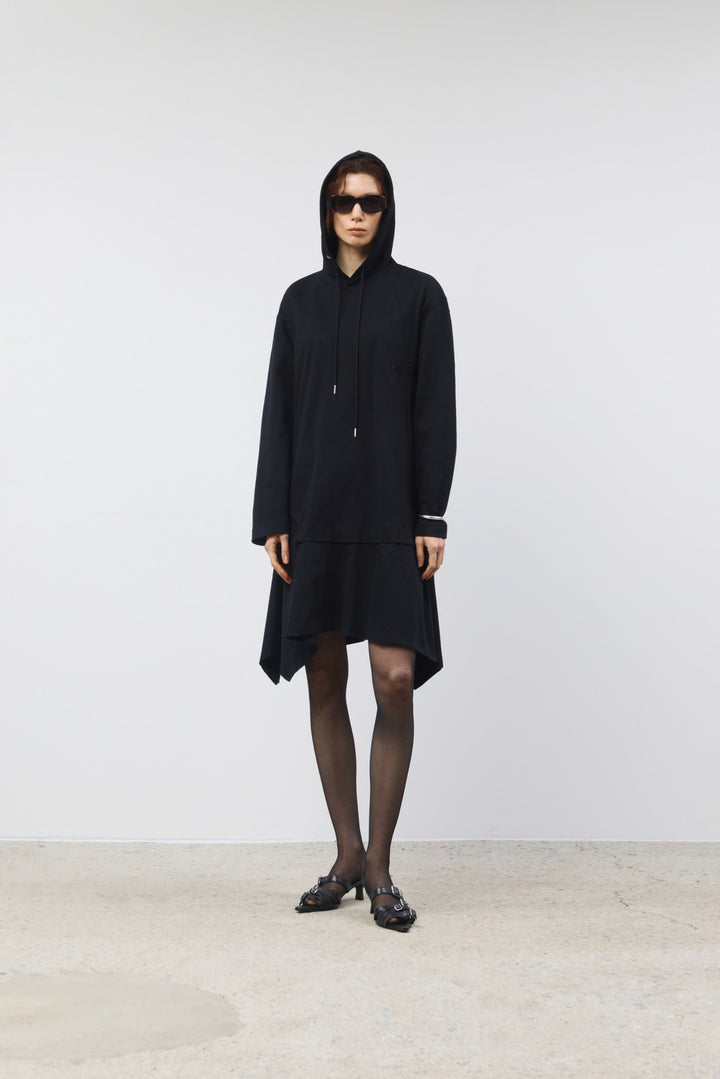 KIMMATIN Back Open Hoody Jersey Dress — Black