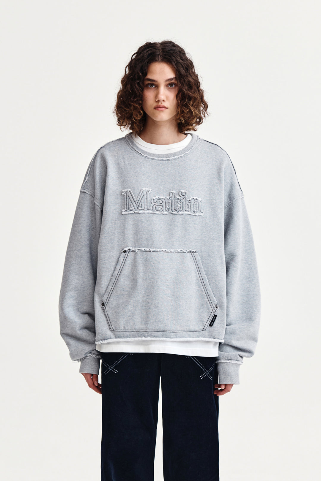 Matin Kim Raw Cut Applique Sweatshirt — Gray