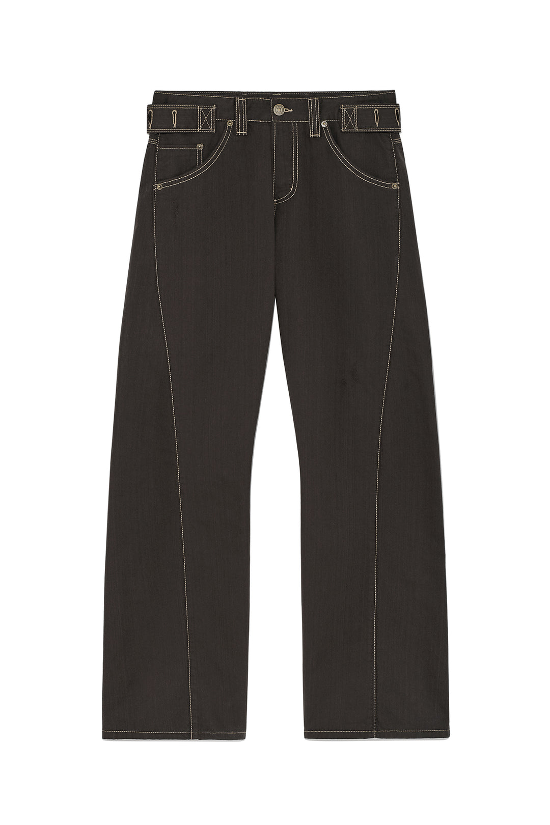 Matin Kim Waist Buckle Curved Twill Denim — Charcoal