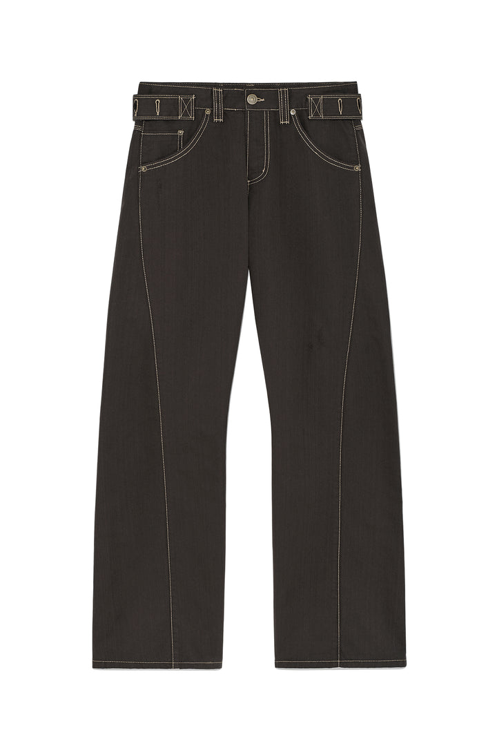 Matin Kim Waist Buckle Curved Twill Denim — Charcoal