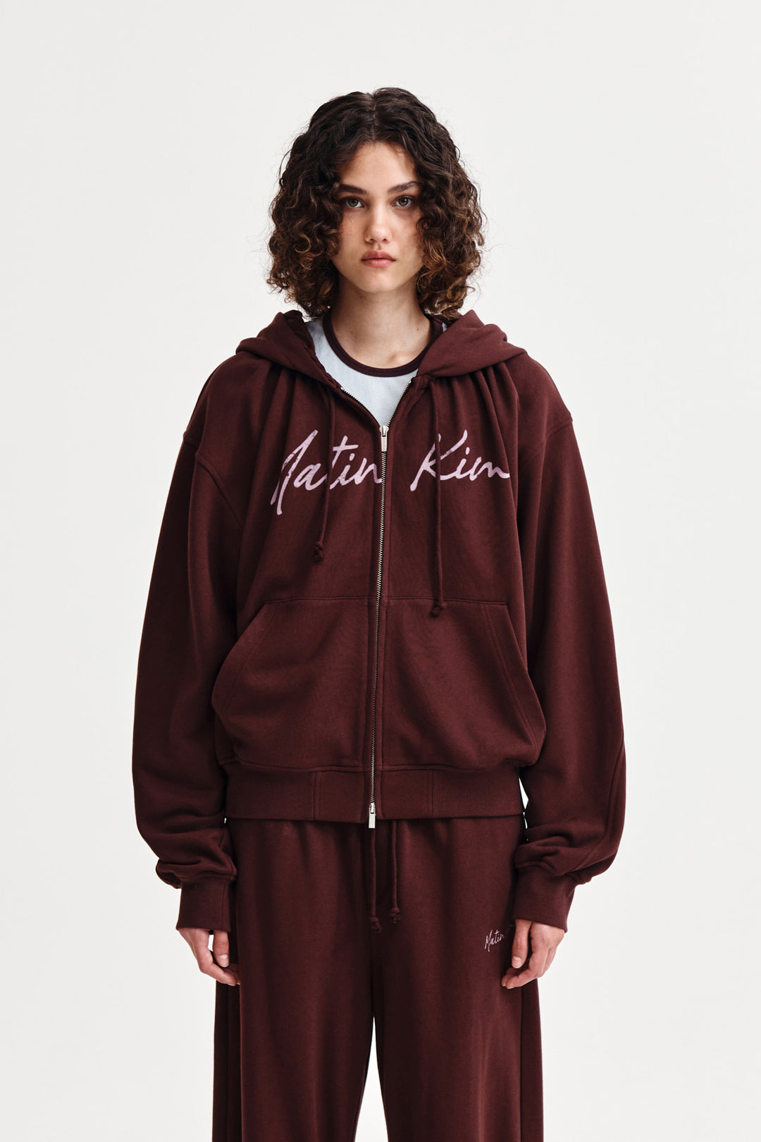 Matin Kim Drawstring Point Zip Up Hoody — Burgundy