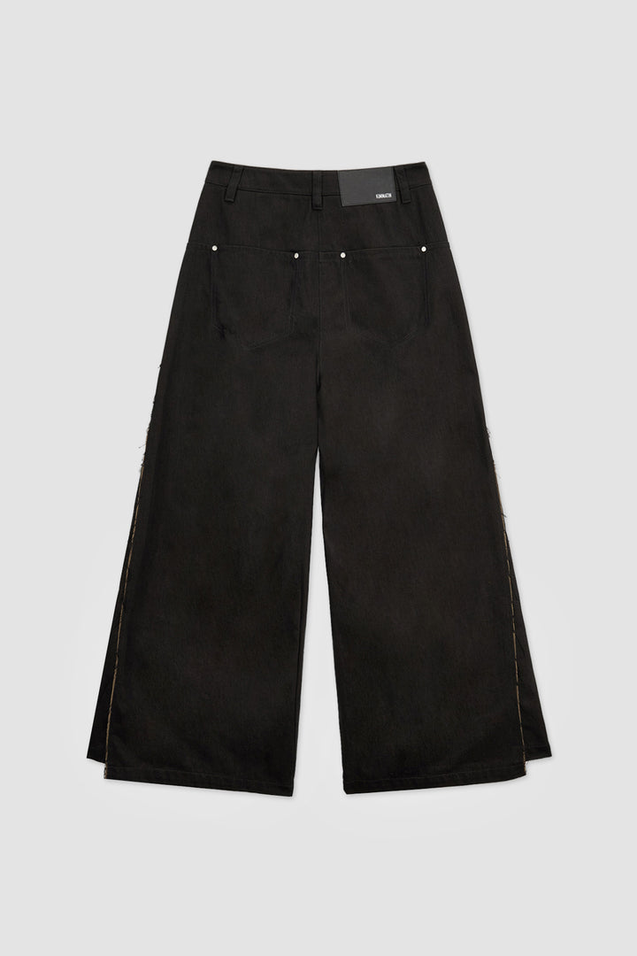 KIMMATIN Cutting Detail Wide Cotton Pants — Black