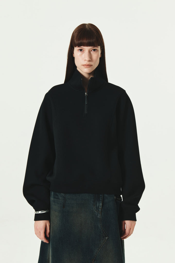 KIMMATIN Loose Half Zip Sweatshirt — Black