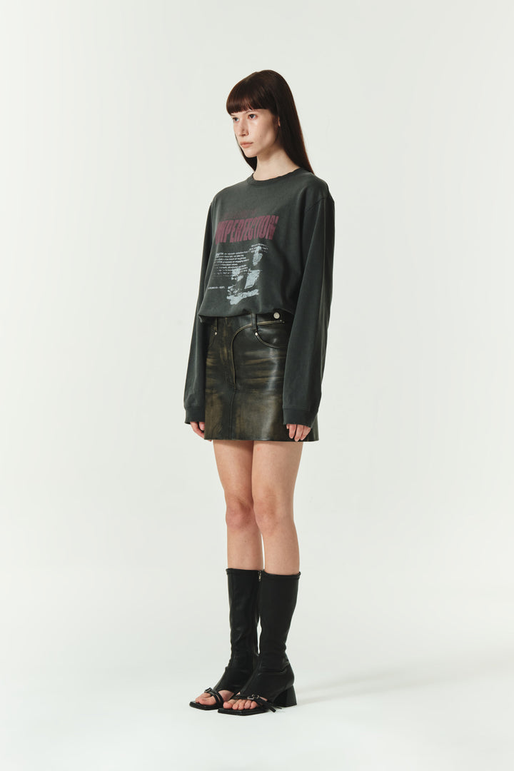 KIMMATIN Washed Printing Long Sleeve Top — Charcoal