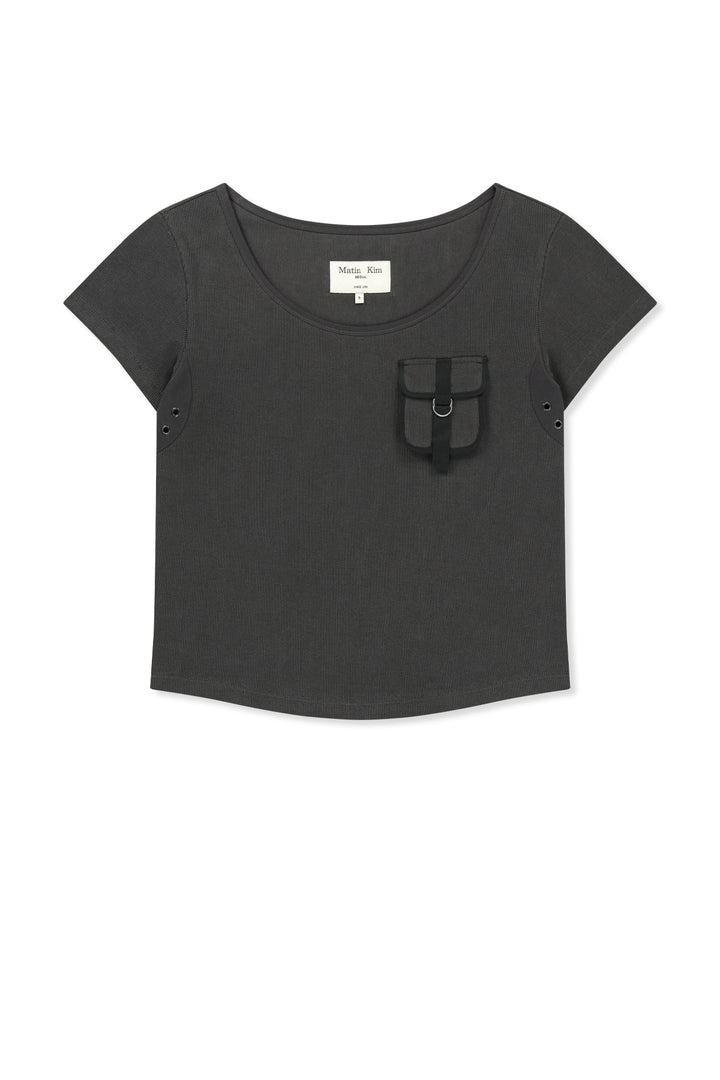 Matin Kim Pocket Point Slim Fit Top — Charcoal