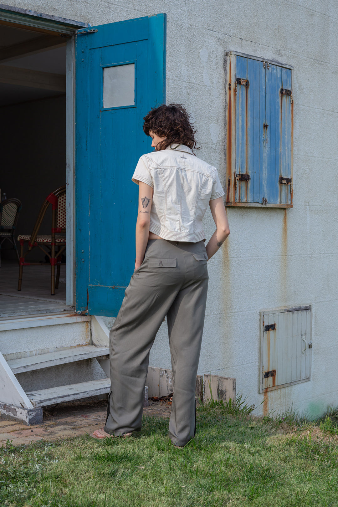 Matin Kim Button Point String Wide Pants — Khaki