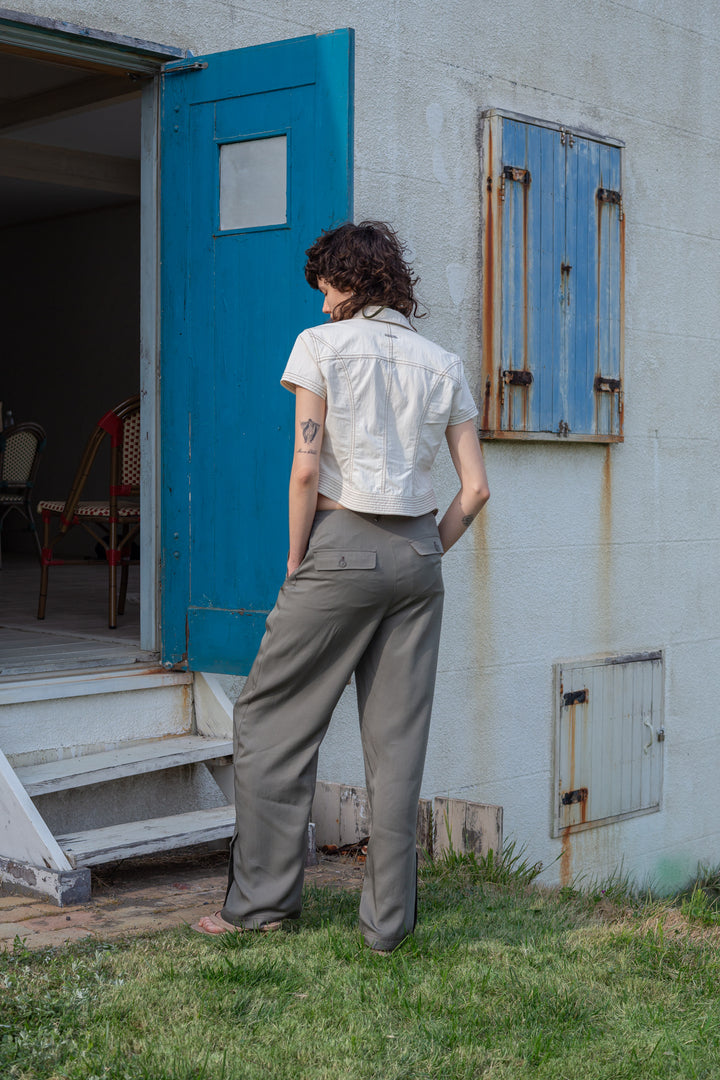 Matin Kim Button Point String Wide Pants — Khaki