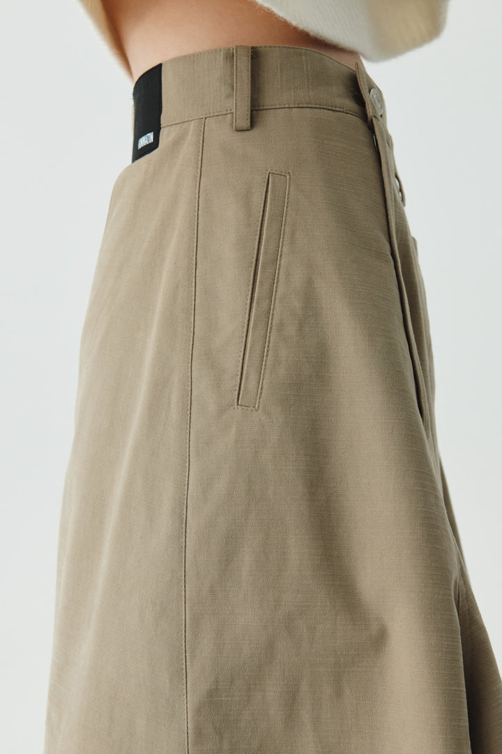 KIMMATIN Unbalance Cotton Flare Skirt — Beige