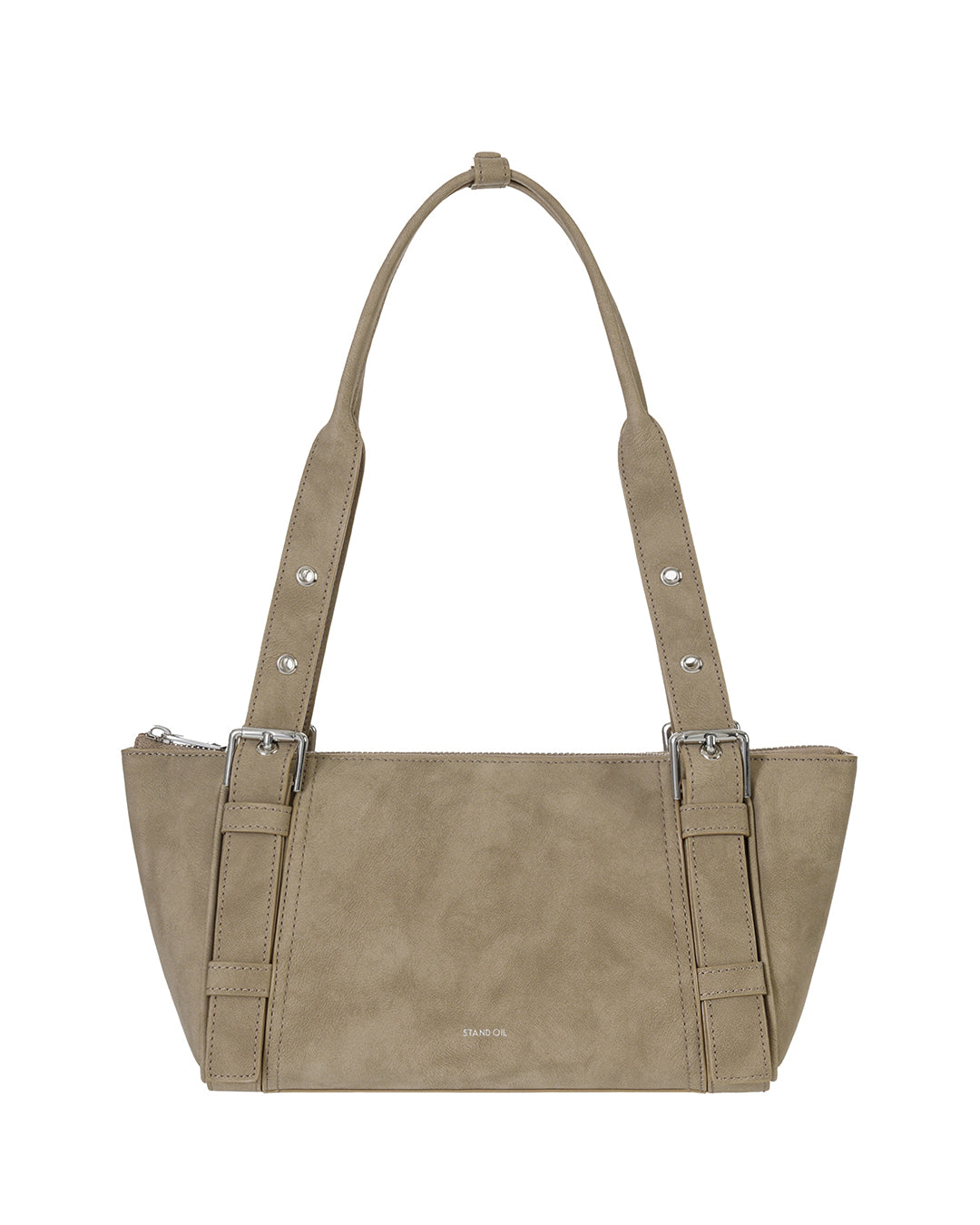 Stand Oil Boat Bag — Glossy Shoulder Crossbody — Taupe