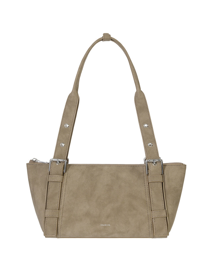 Stand Oil Boat Bag — Glossy Shoulder Crossbody — Taupe