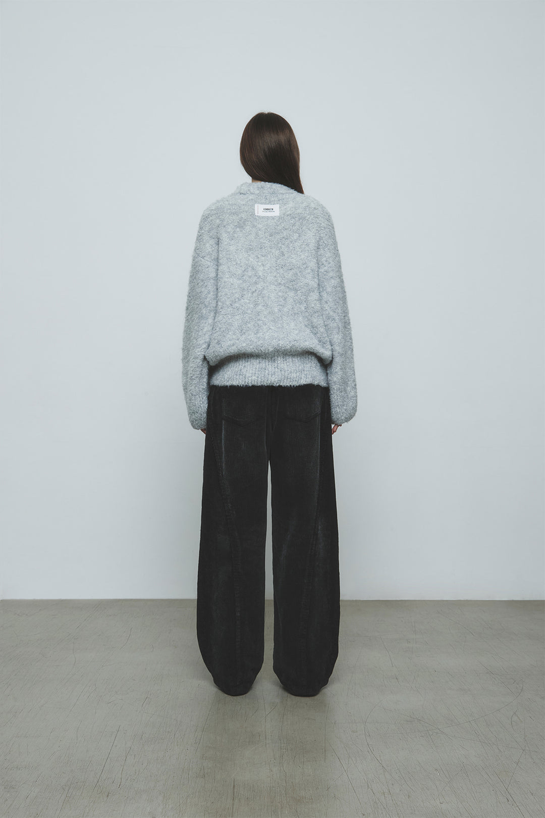 KIMMATIN Volume Neck Boucle Pullover — Gray