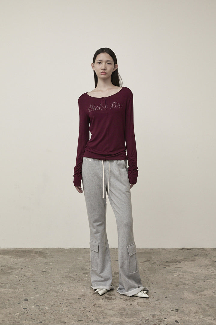 Matin Kim Henley Neck Shirring Top — Burgundy