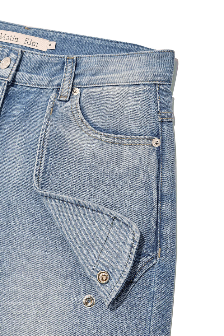 Matin Kim Out Pocket Washed Denim Pants — Light Blue