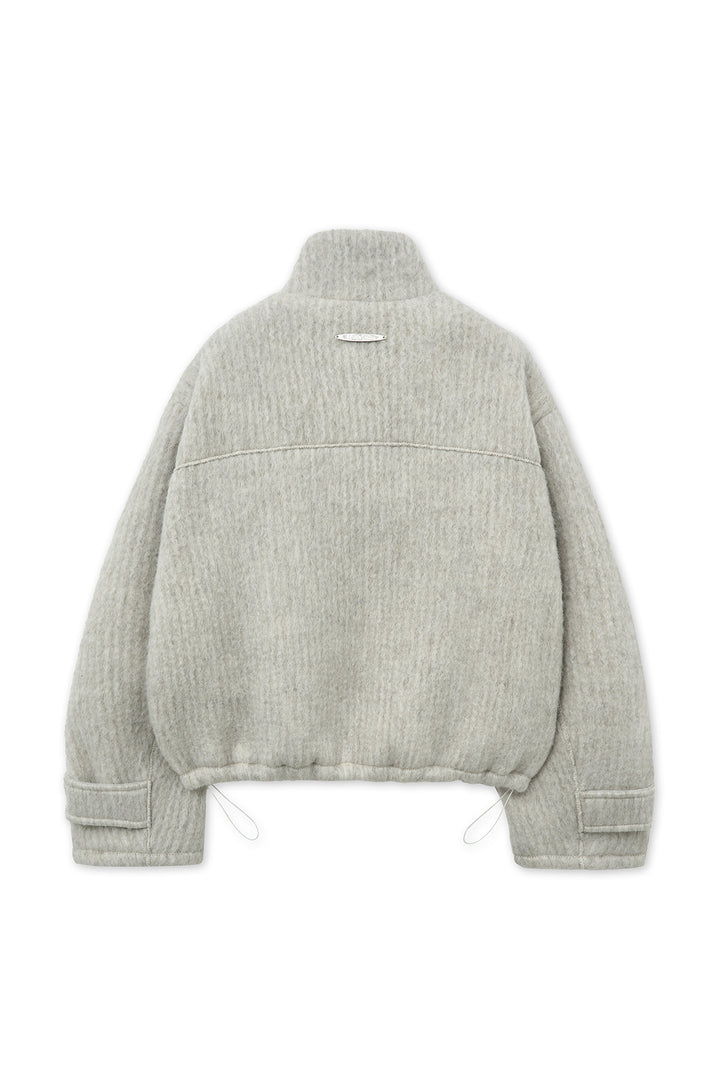 Matin Kim Hairy High Neck Zip Up Jumper — Beige