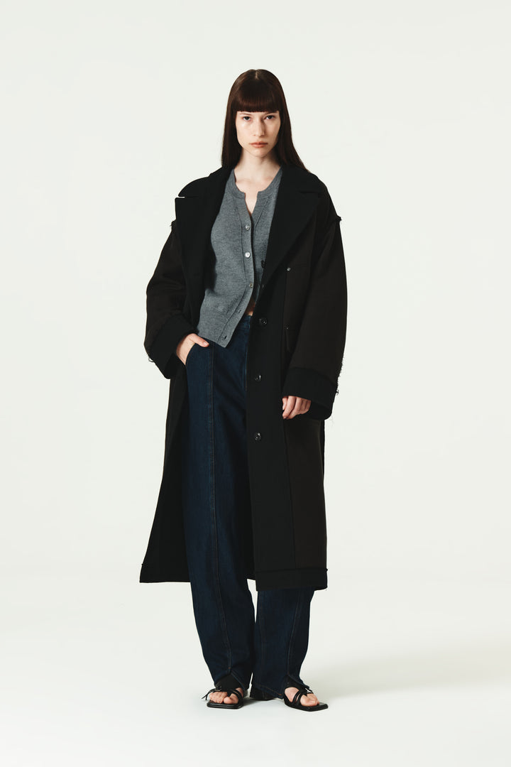 KIMMATIN Reversible Wool Cotton Oversized Coat — Black