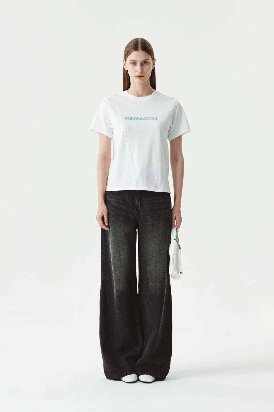 KIMMATIN Knee Point Wide Denim Pants — Gray