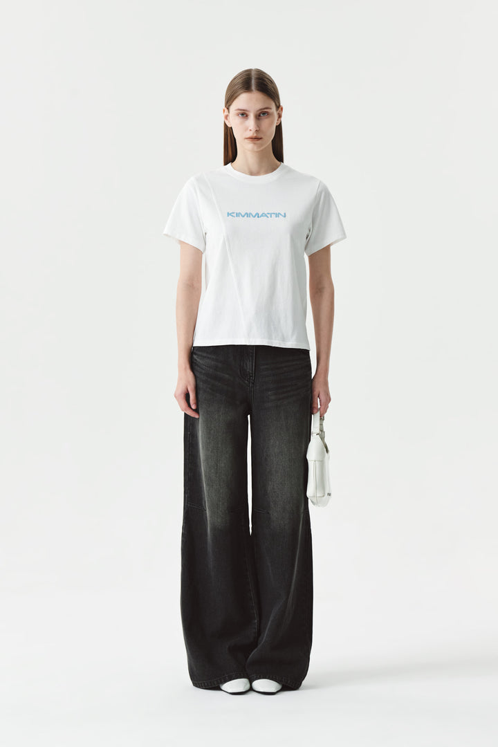 KIMMATIN Knee Point Wide Denim Pants — Gray