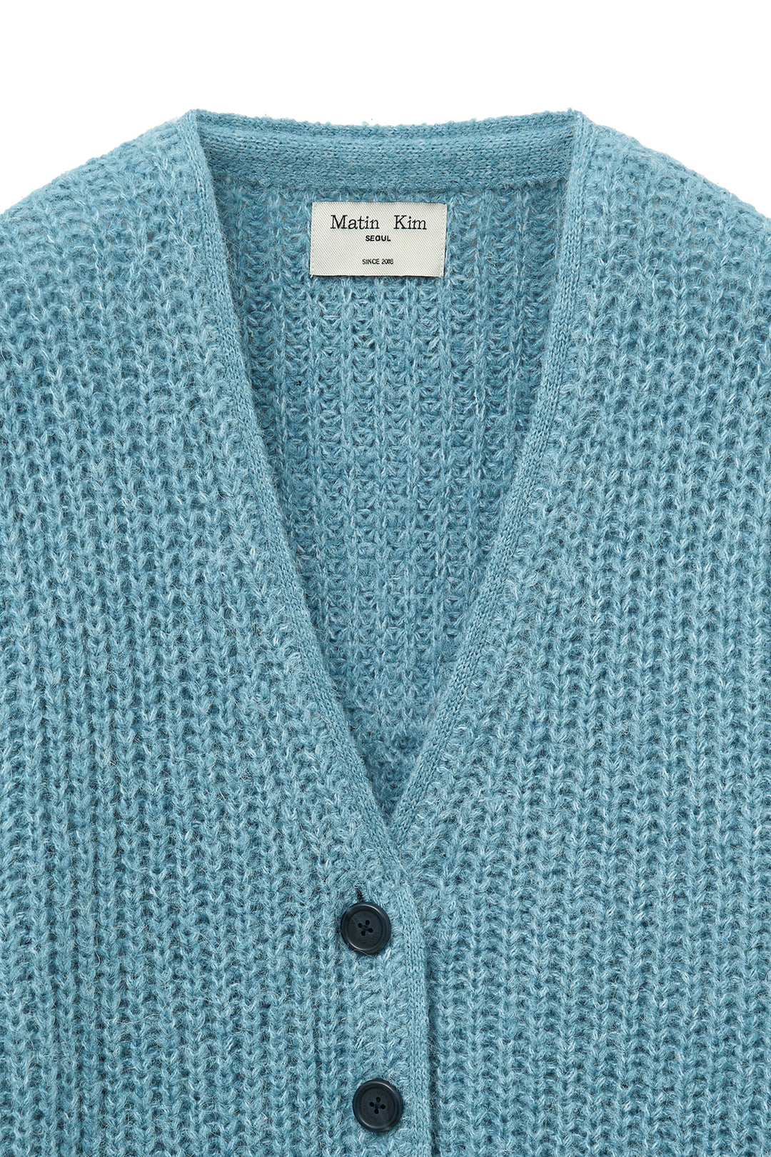 Matin Kim Side Button Point Overfit Cardigan — Light Blue
