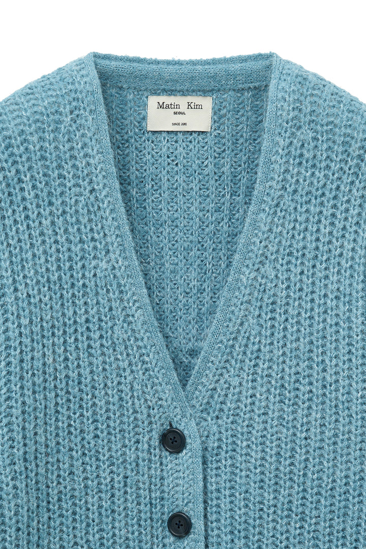 Matin Kim Side Button Point Overfit Cardigan — Light Blue