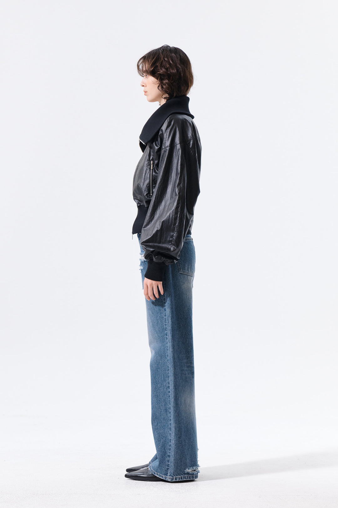 Matin Kim Shine Crinkle Zip Blouson — Black