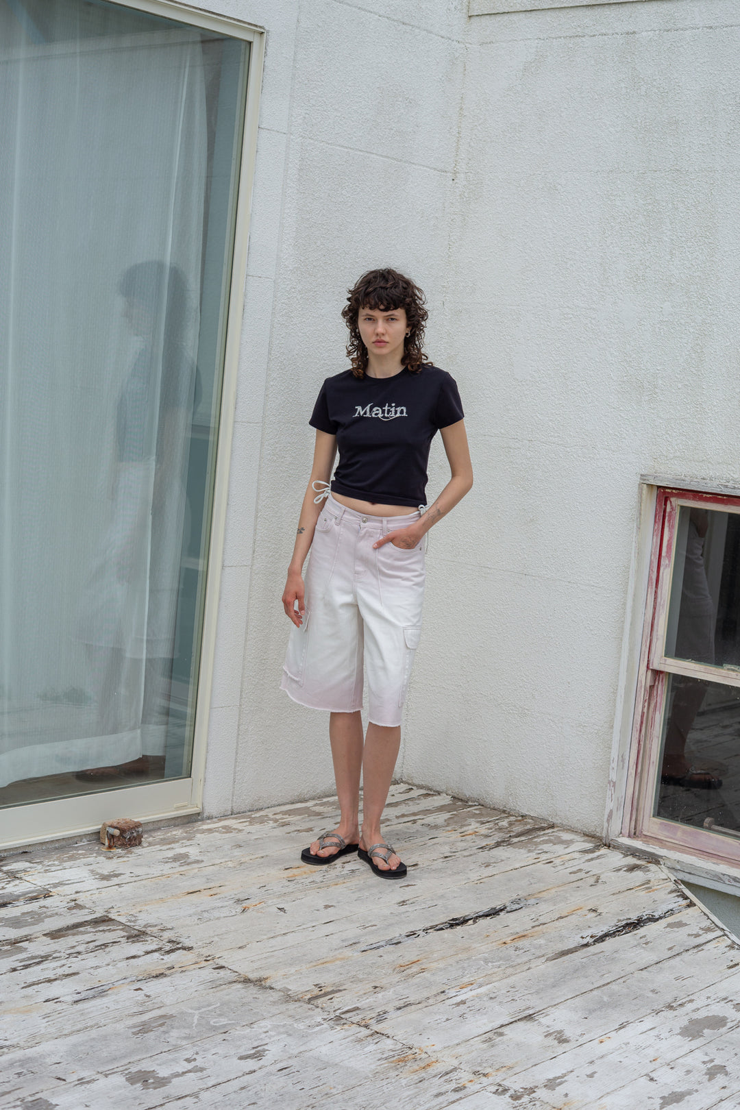Matin Kim Stitch Printing Detail Crop Top — Black