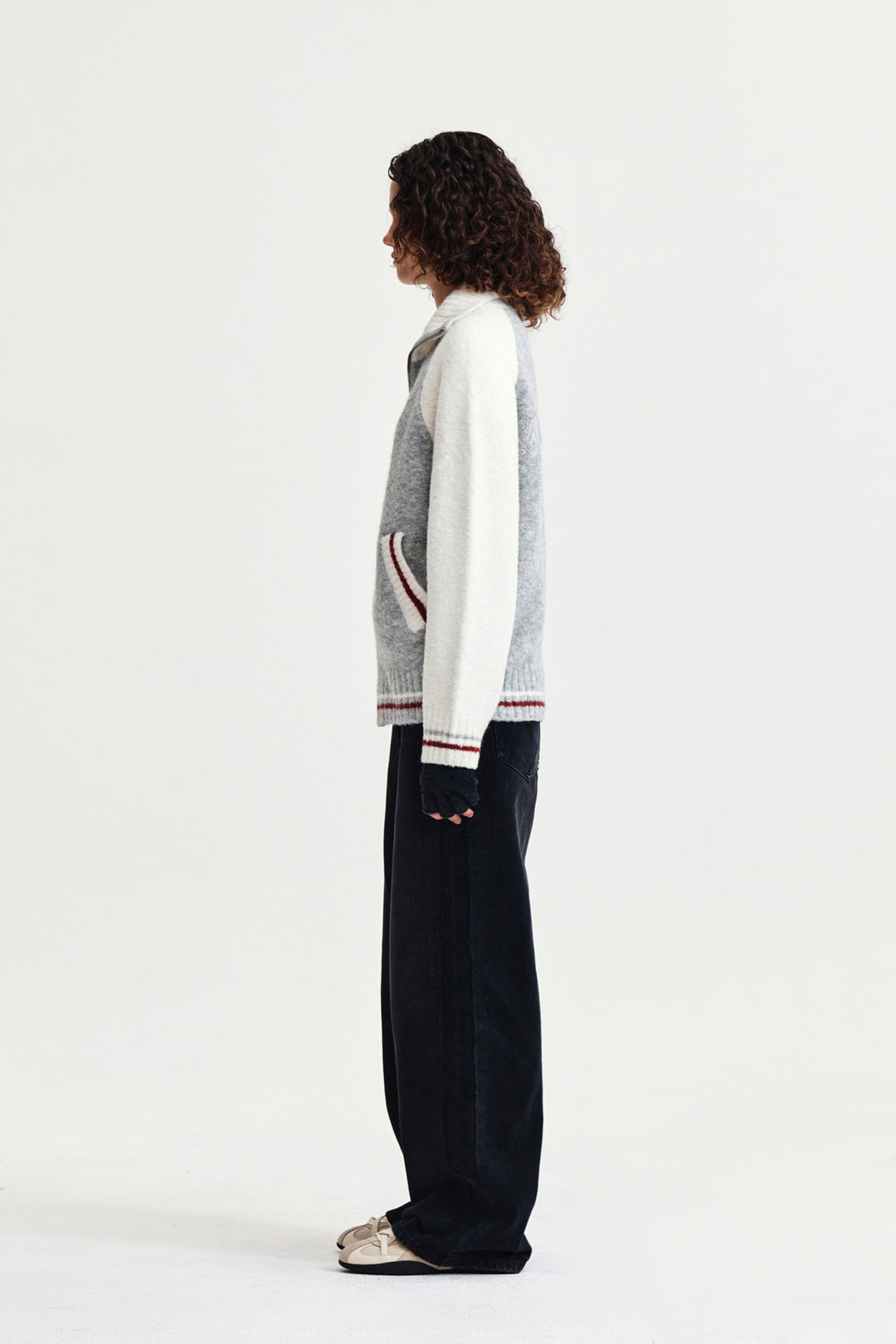 Matin Kim High Neck Raglan Zip Knit — Ivory