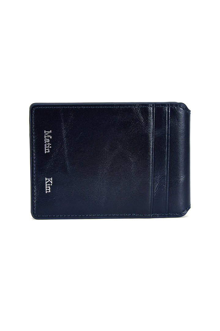 Matin Kim Embossed Logo Business Wallet — Navy blue