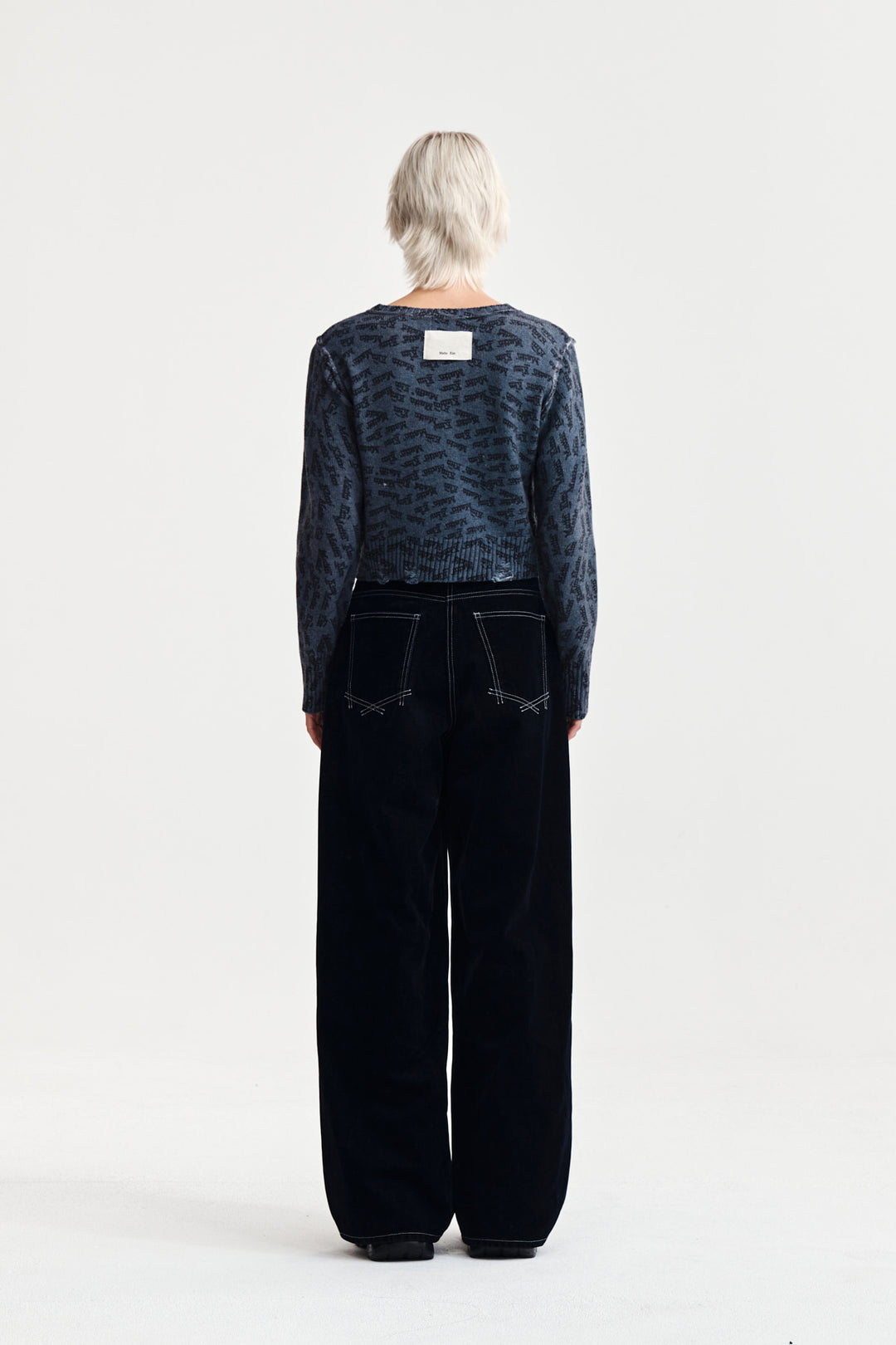 Matin Kim Reverse Velvet Wide Denim — Navy blue