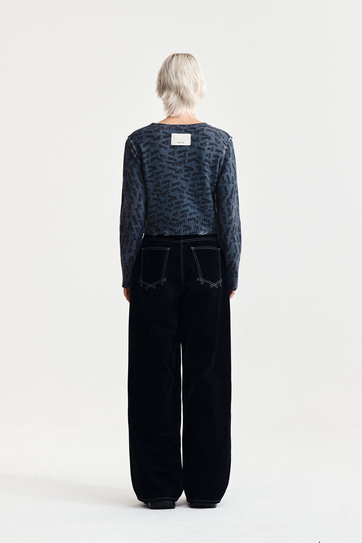 Matin Kim Reverse Velvet Wide Denim — Navy blue