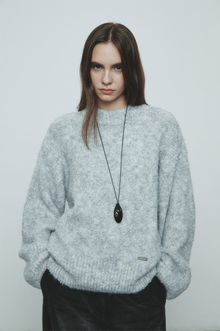 KIMMATIN Volume Neck Boucle Pullover — Gray