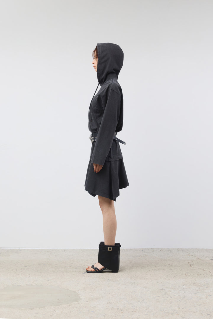 KIMMATIN Back Open Hoody Jersey Dress — Charcoal