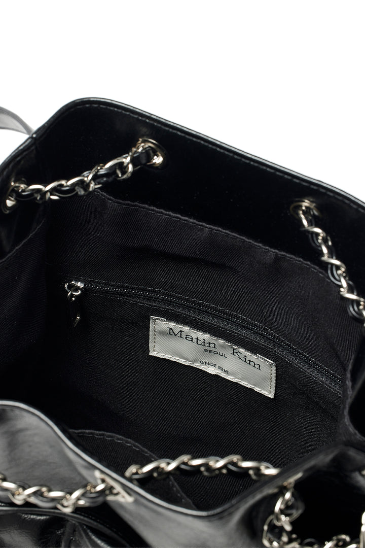 Matin Kim Draw String Ribbon Back Pack — Black