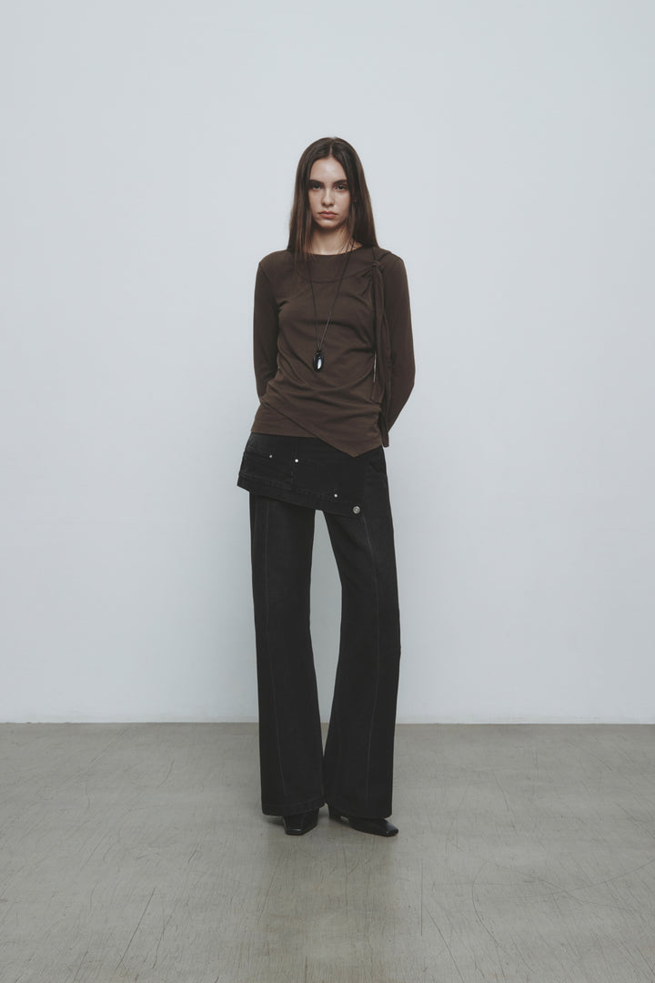 KIMMATIN Twist Strap Long Sleeve Top — Brown
