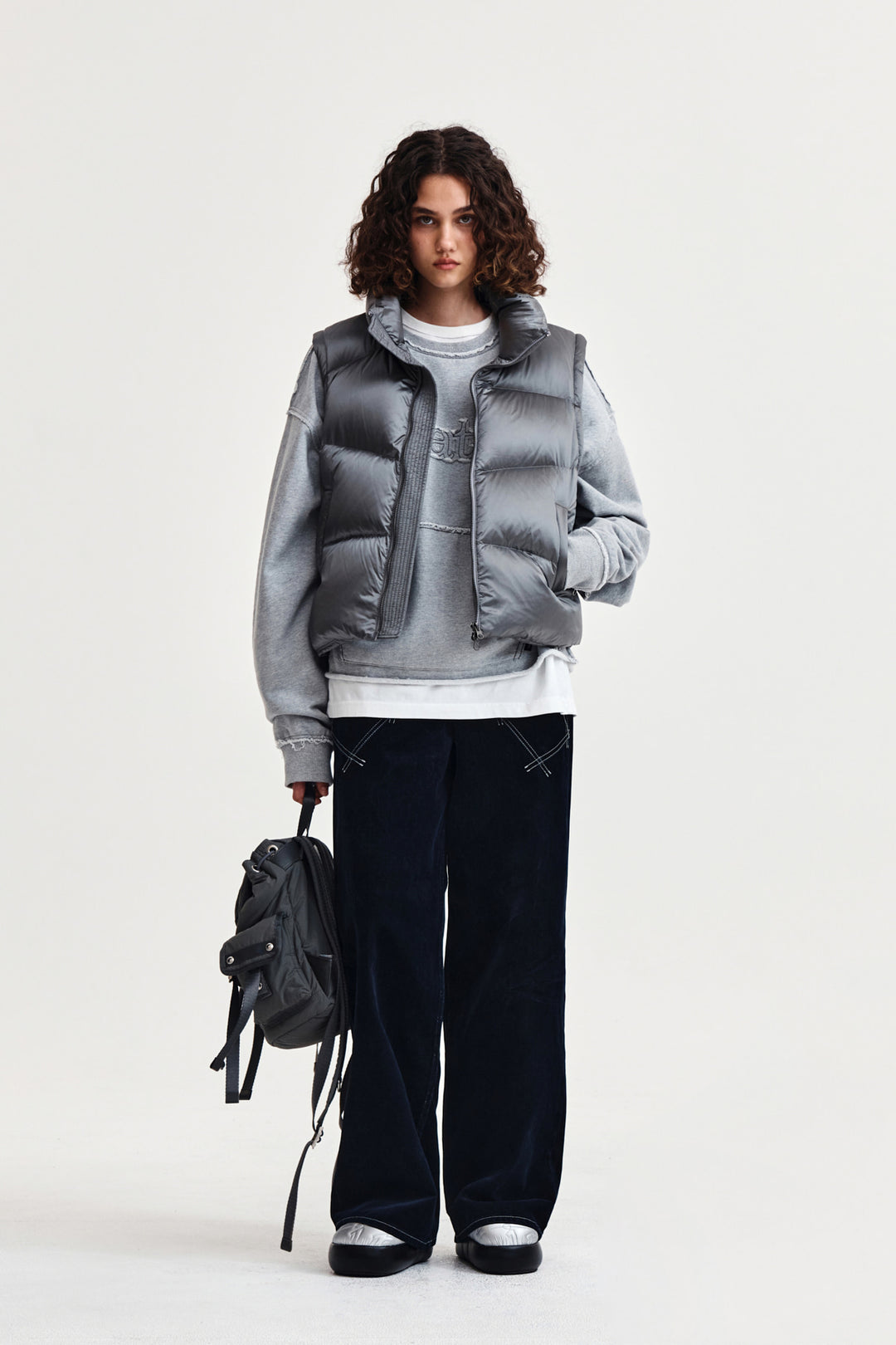 Matin Kim Unbalance Quilted Down Vest — Gray