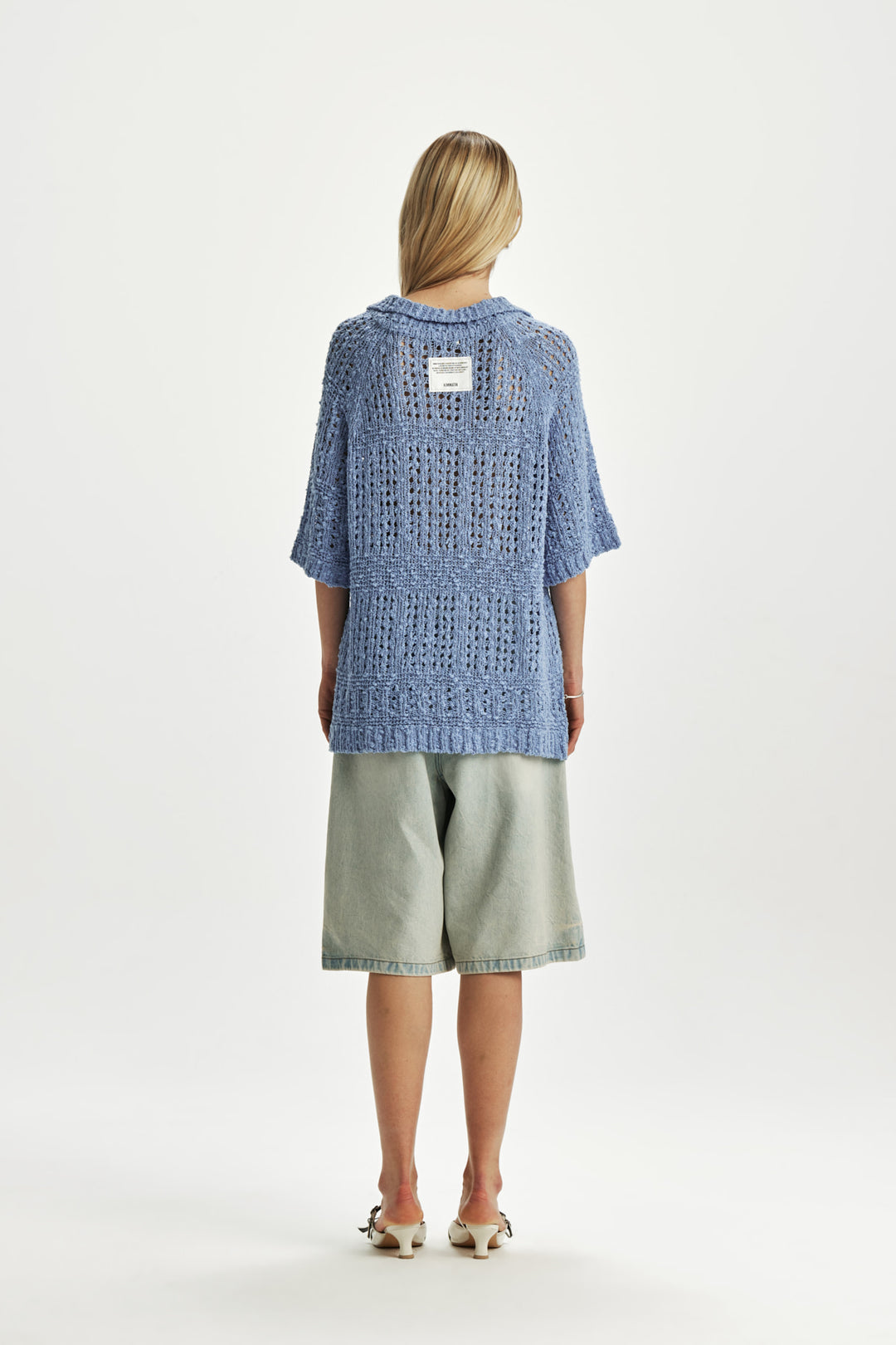 KIMMATIN Punching Knit Collar Top — Light Blue