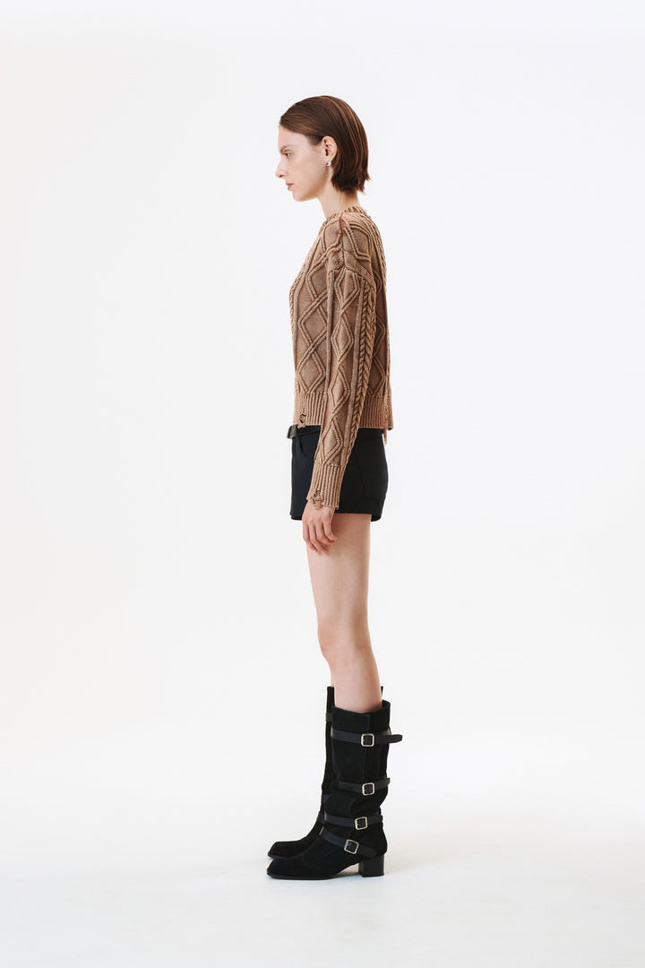 KIMMATIN Washed Cable Pullover — Beige