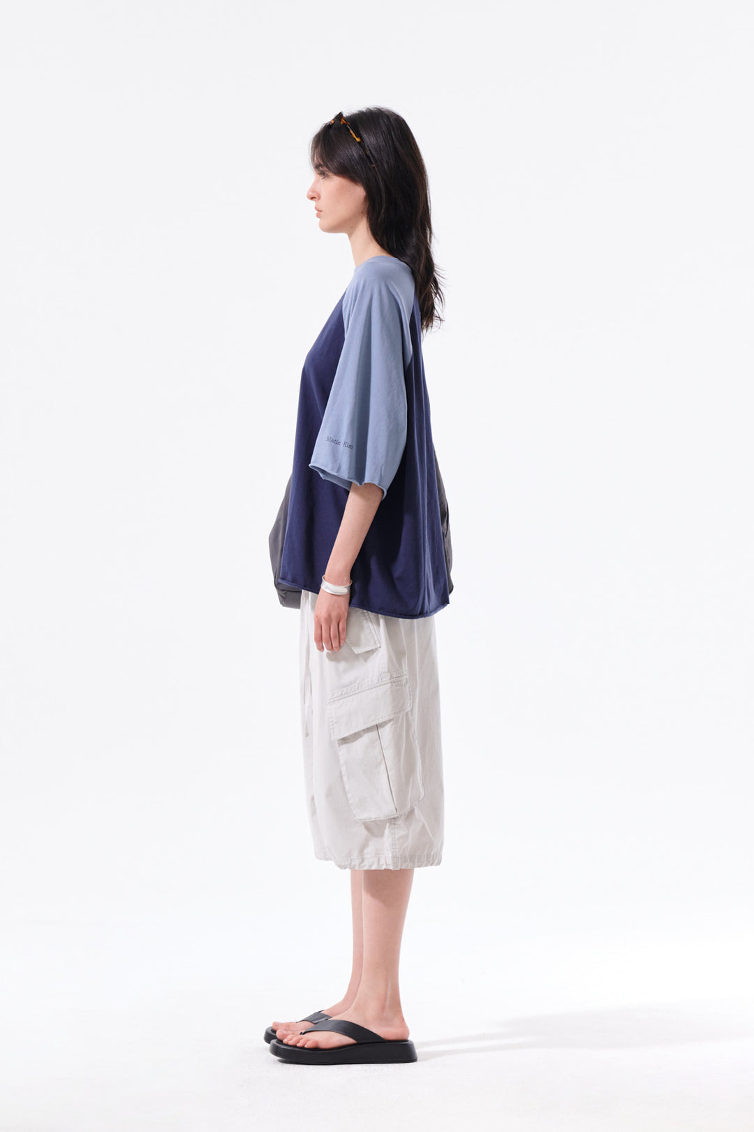Matin Kim Raw Edge Raglan Top — Navy blue