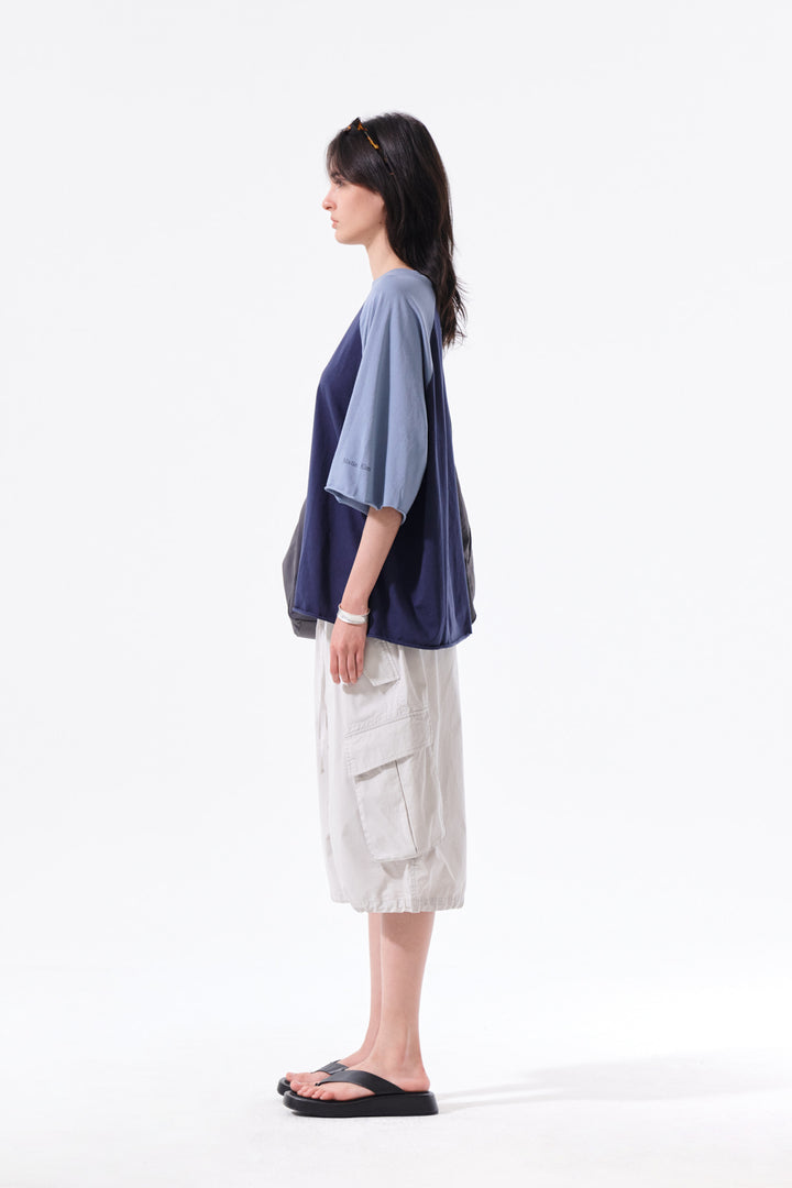 Matin Kim Raw Edge Raglan Top — Navy blue