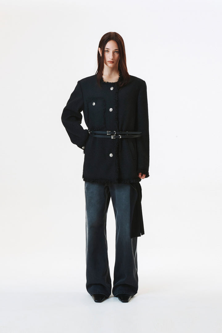 KIMMATIN Patch Pocket Tweed Jacket — Black