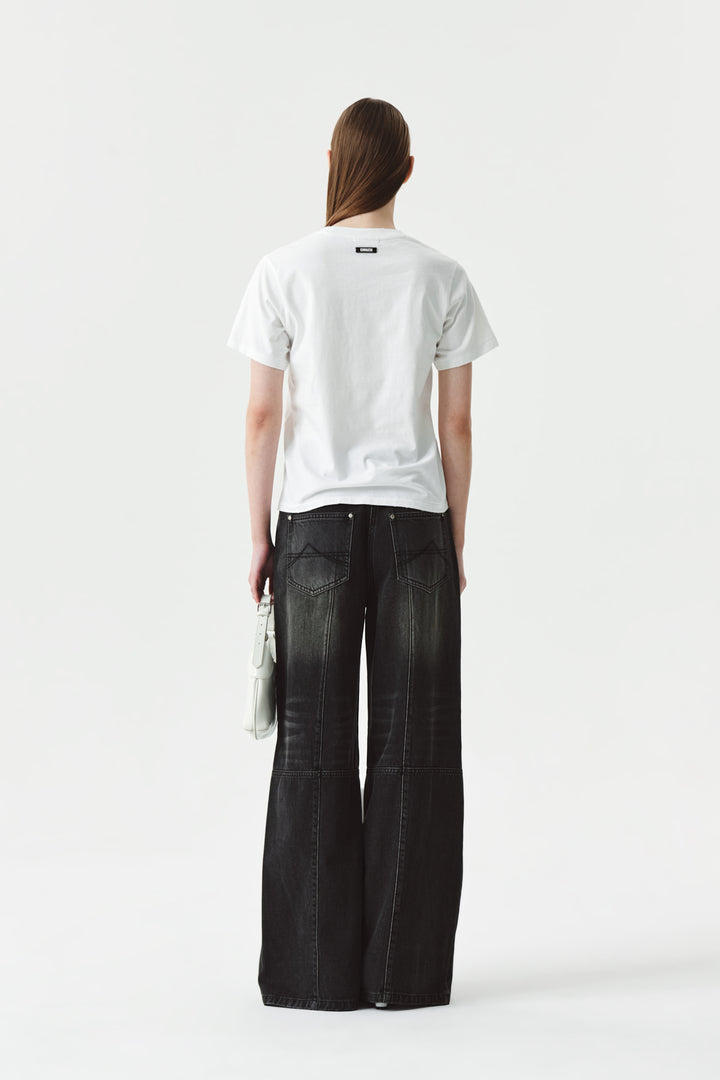 KIMMATIN Knee Point Wide Denim Pants — Gray