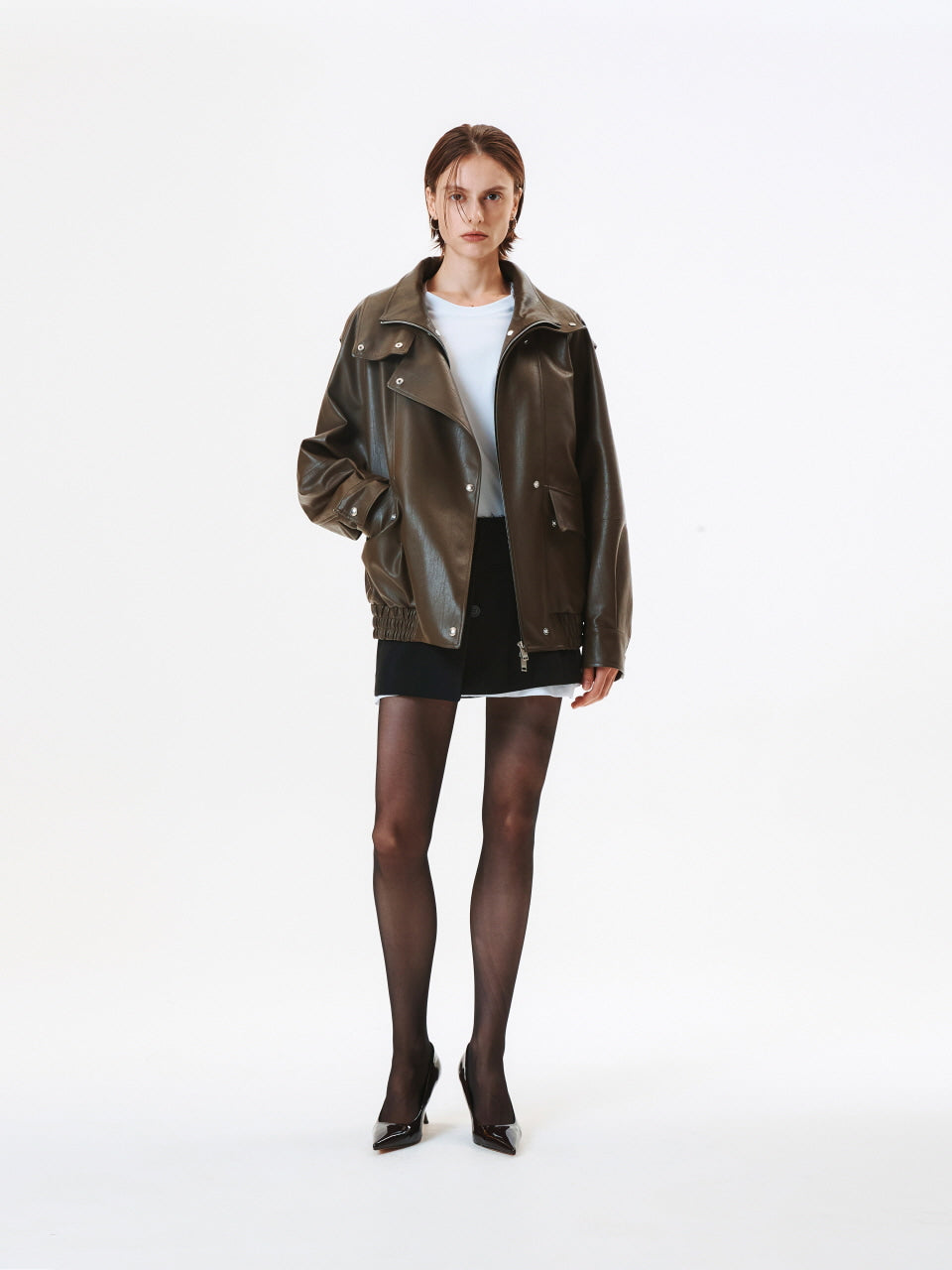 KIMMATIN Oversize Layered Leather Jumper — Brown